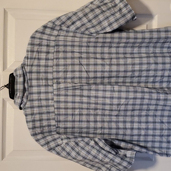 Dockers Men's Gray/Blue Plaid Button Down Short Sleeve Shirt- SizeXL, 17-17 1/2 - Picture 6 of 7